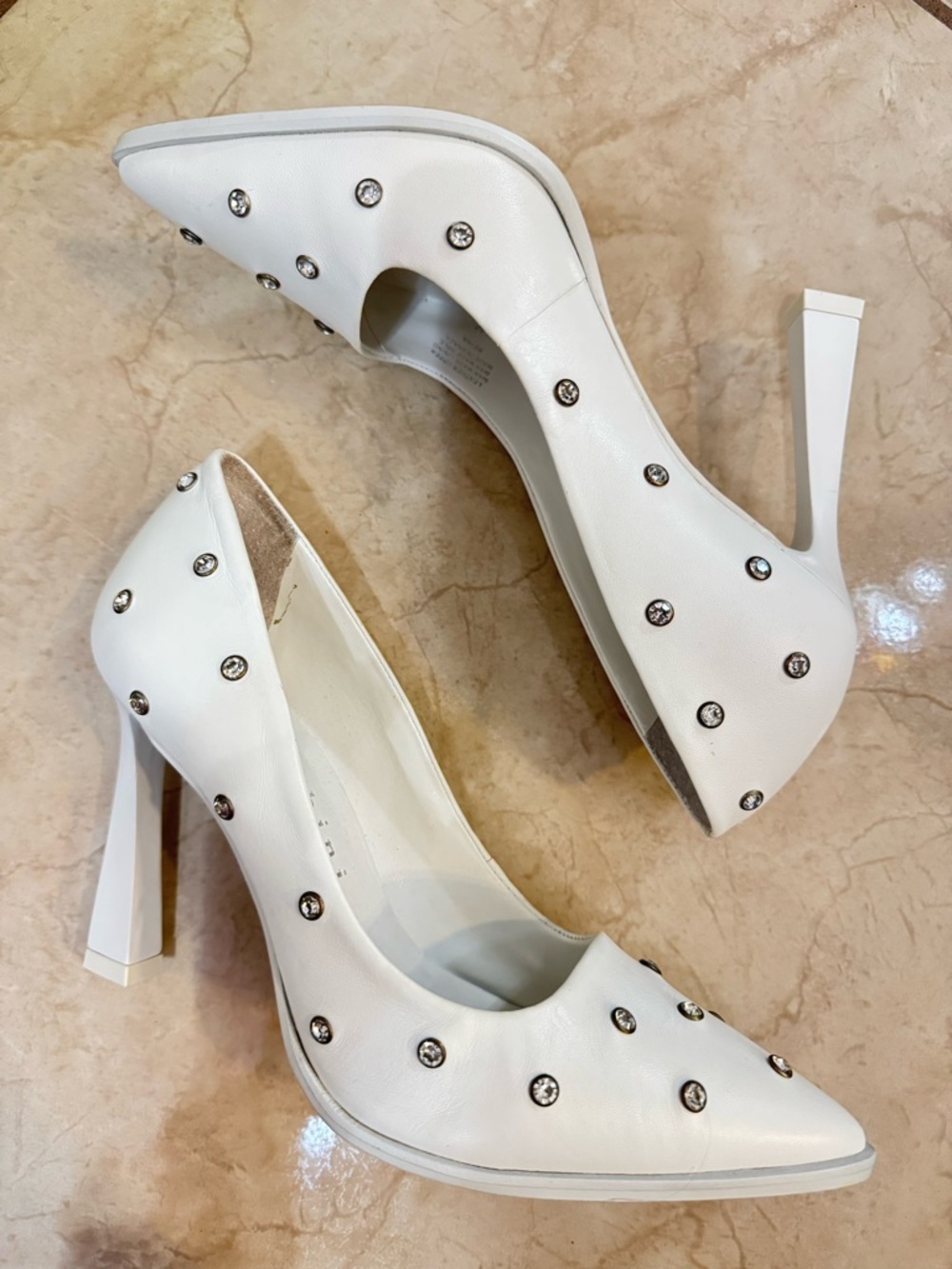 Gianni Bini White Studded Pointed Pumps